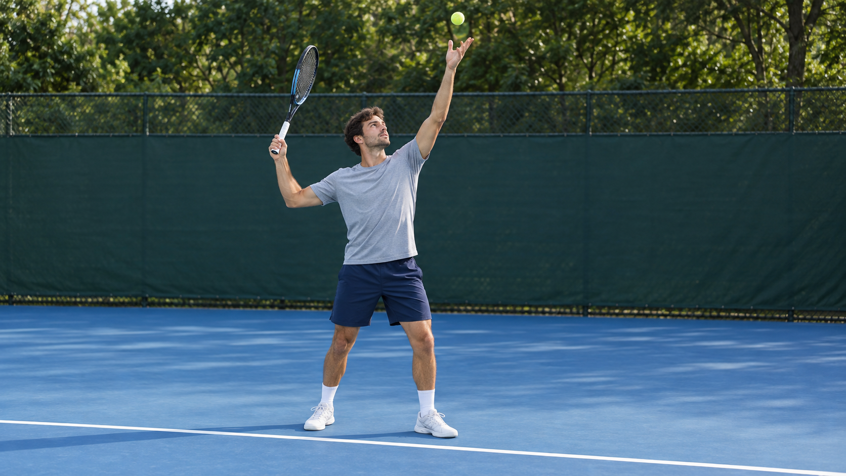 A player tossing the ball during an easy serve preparation
