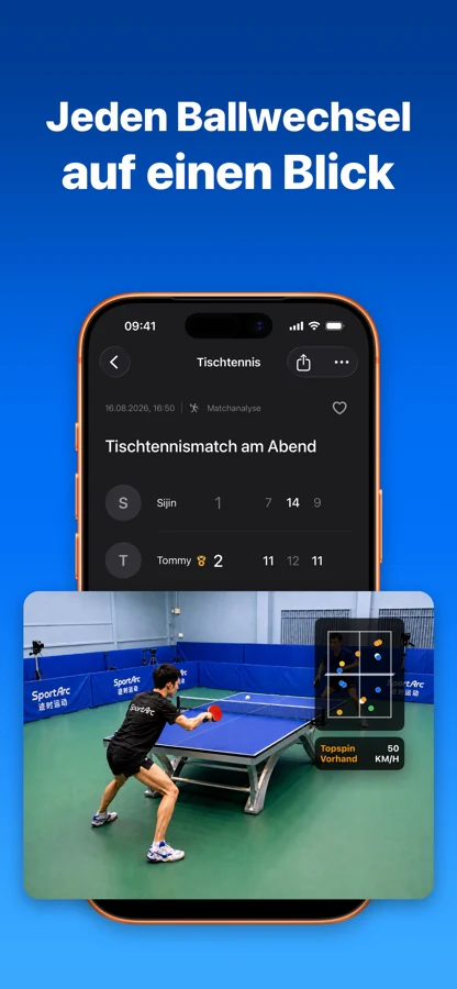 SportArc-Tischtennis-Matchübersicht auf dem iPhone