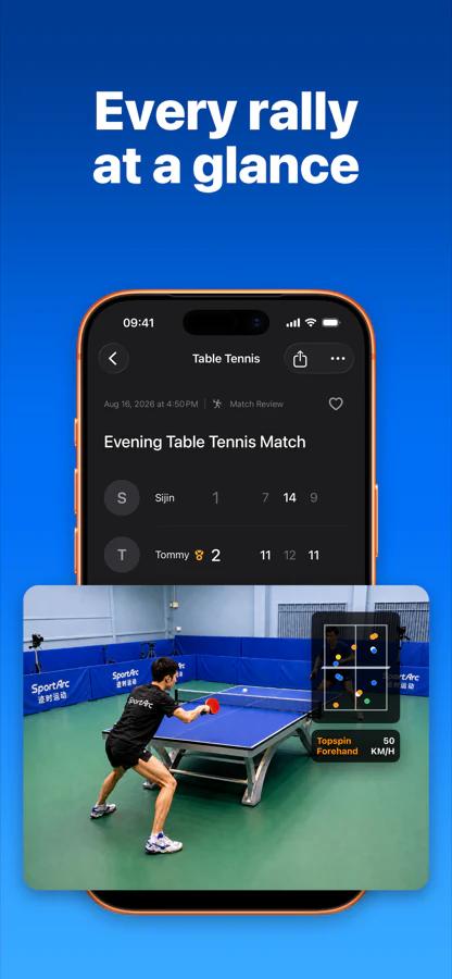 SportArc table-tennis match overview on iPhone