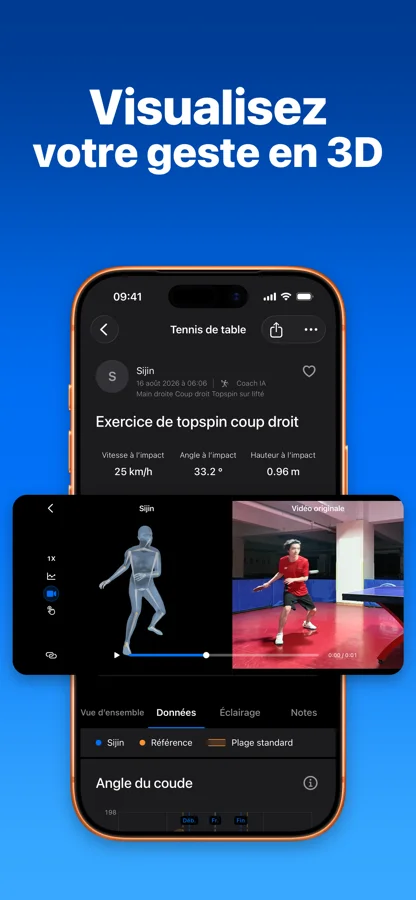 Mouvement en 3D et vidéo d’origine dans SportArc